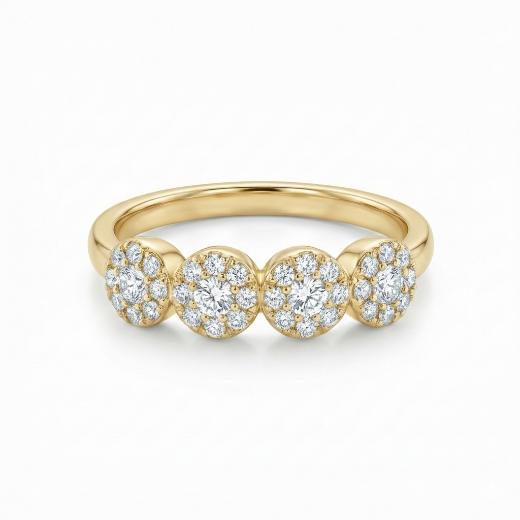 Anello dorato con brillanti Fiori