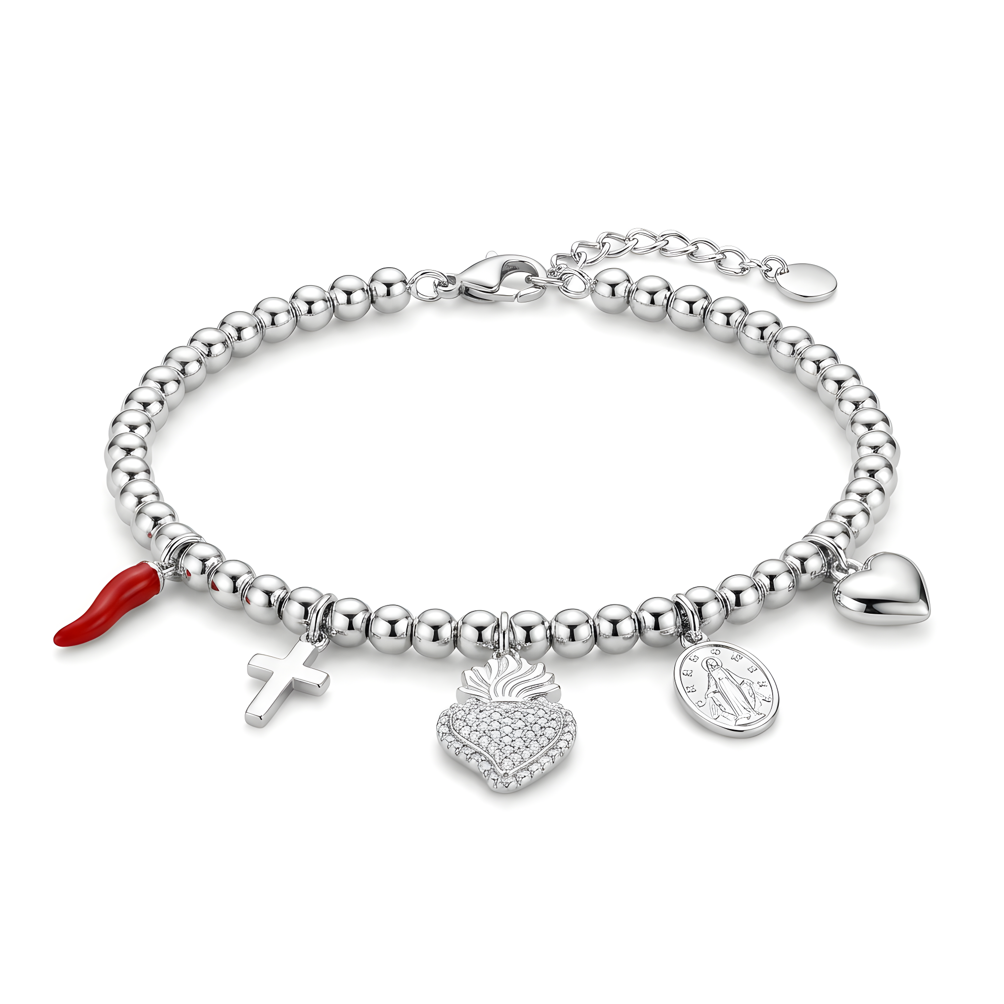 GAIA bracciale argento sfere con charm Sacri