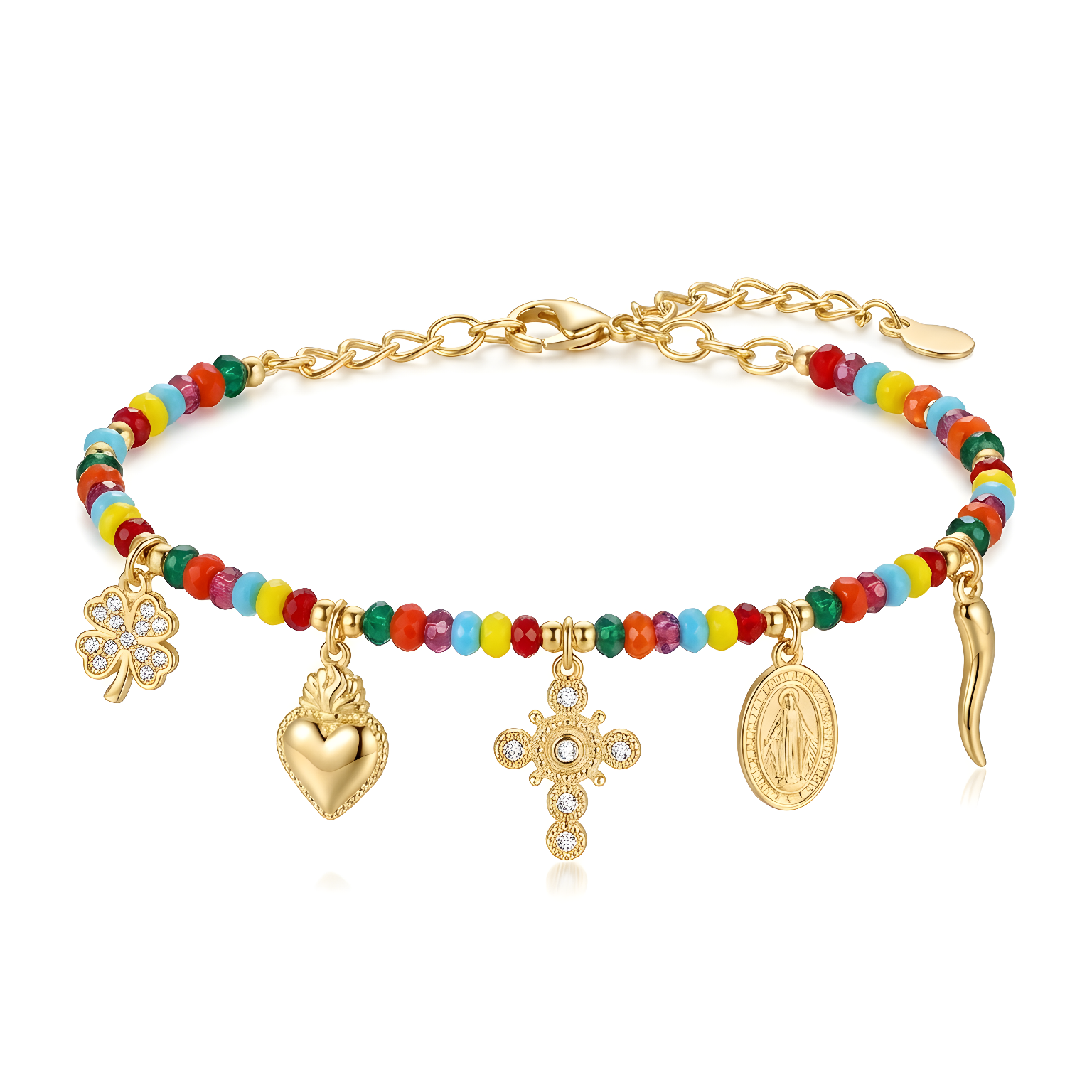 GAIA bracciale oro perline arcobaleno con charm Sacri
