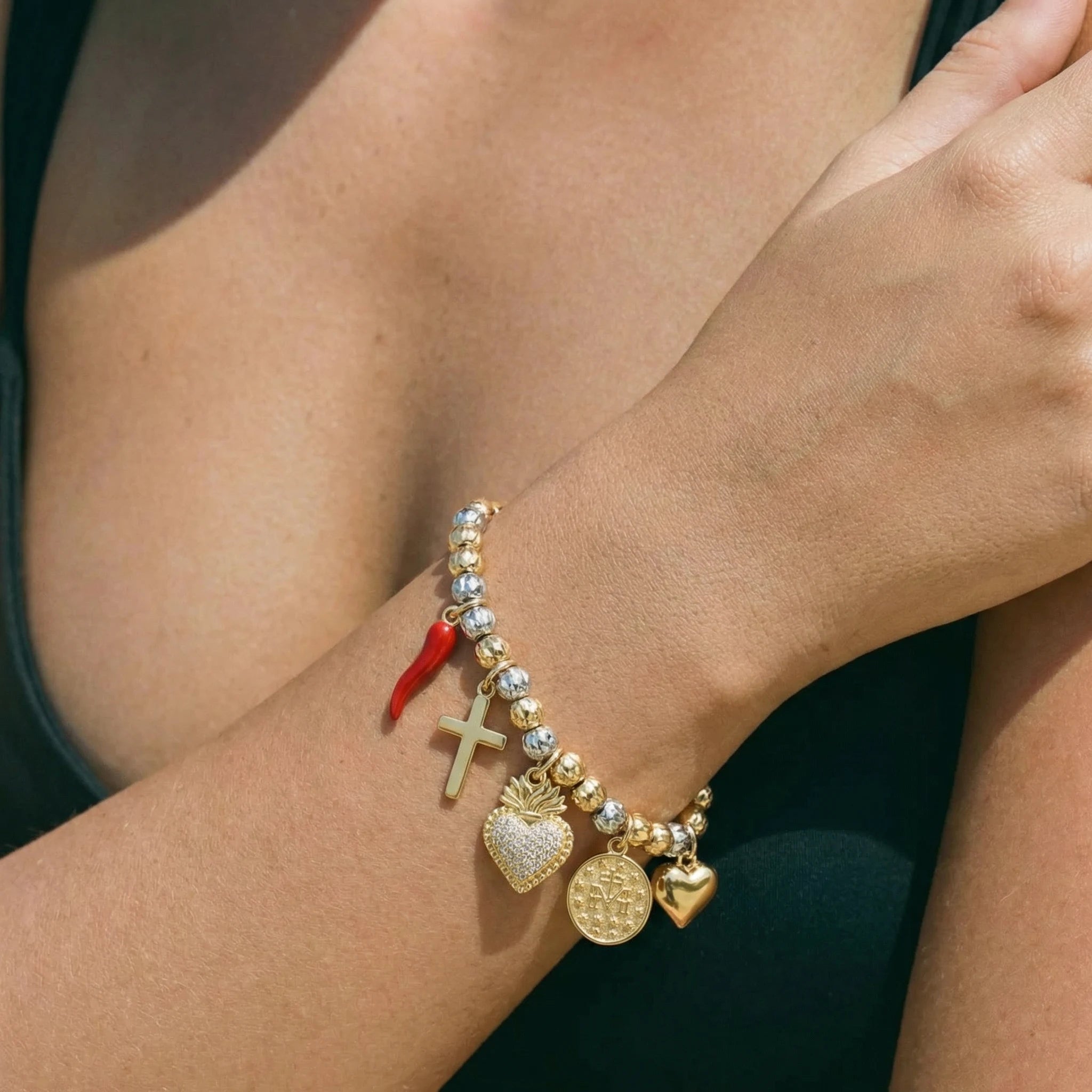 Bracciale oro argento con charm Protezione