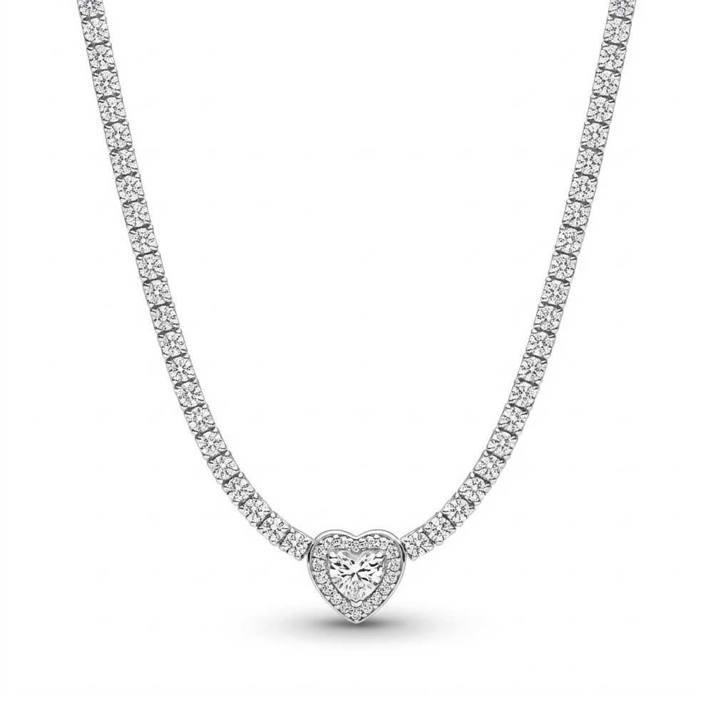 GAIA collana tennis argento con cuore di brillanti Cuore