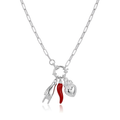 GAIA collana argento catena paper clip con charm Le Corna, cornetto rosso cuore sacro
